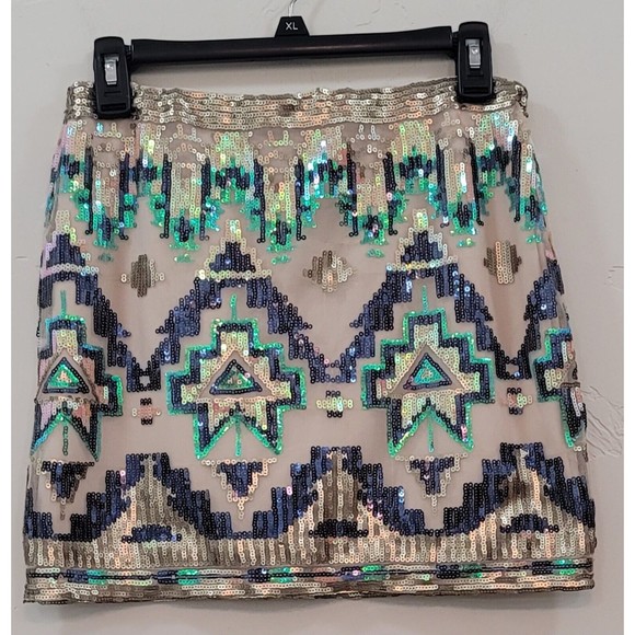 Alya Francesca's NWT Sequin Mini Skirt Soutwestern Aztec Tribal Multicolor Sz.M - Picture 5 of 10